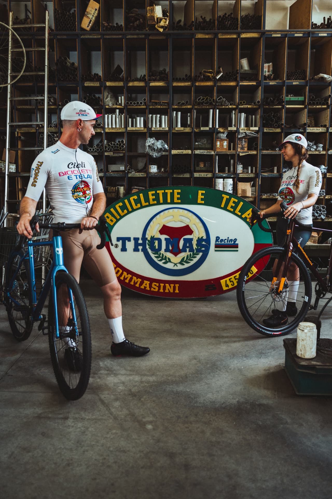 Two riders in the white Thomas Racing Vintage Pop kit